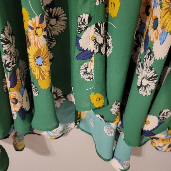 Uncle Frank Bohemian Boho Whimiscal Floral Green Peasant Dress. Size L - Picture 5 of 9